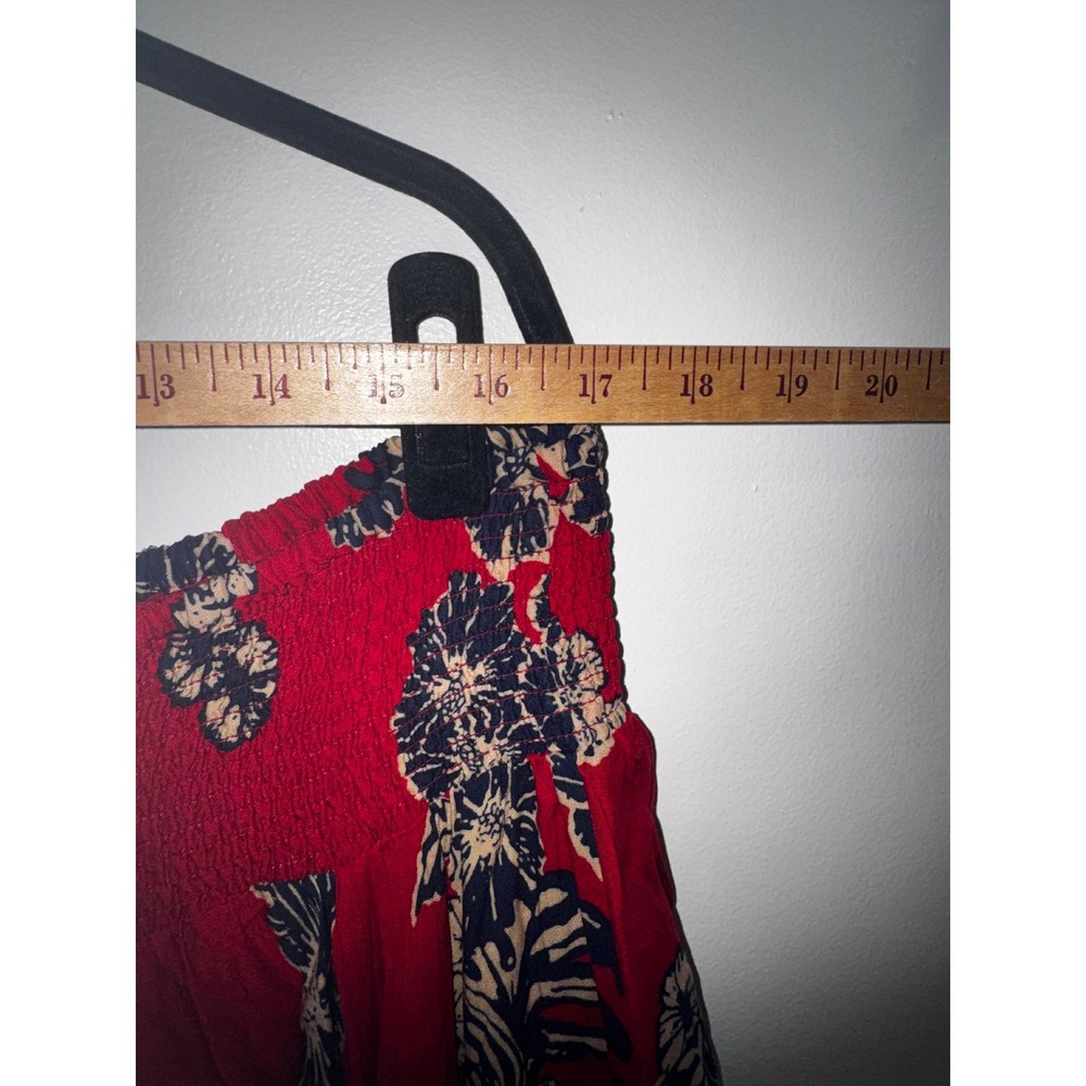 Denim 24/7 Red Floral Handkerchief Hem Smocked Waist Midi Skirt Plus Size 3x - Picture 3 of 9